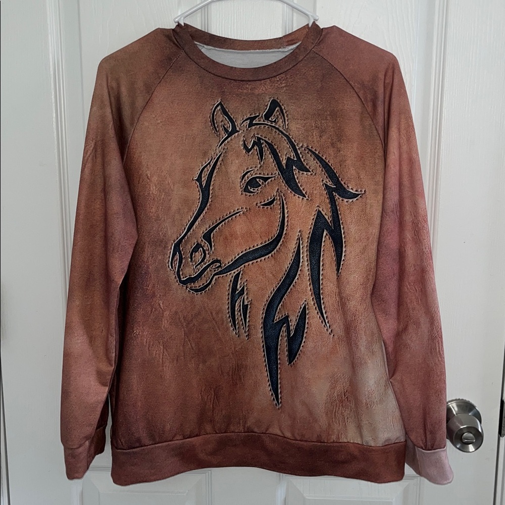 Women’s Brown Horse-Graphic Crewneck Sweater